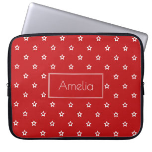 Housse Pour Ordinateur Portable Étoiles blanches sur rouge vif Personnalisé