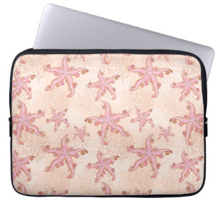 Housse Pour Ordinateur Portable Étoiles de mer et corail rose motif pastel