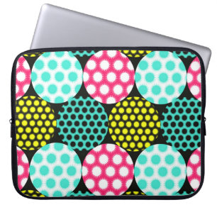 Housse Pour Ordinateur Portable Étoiles et cercles, motif pop multicolore.