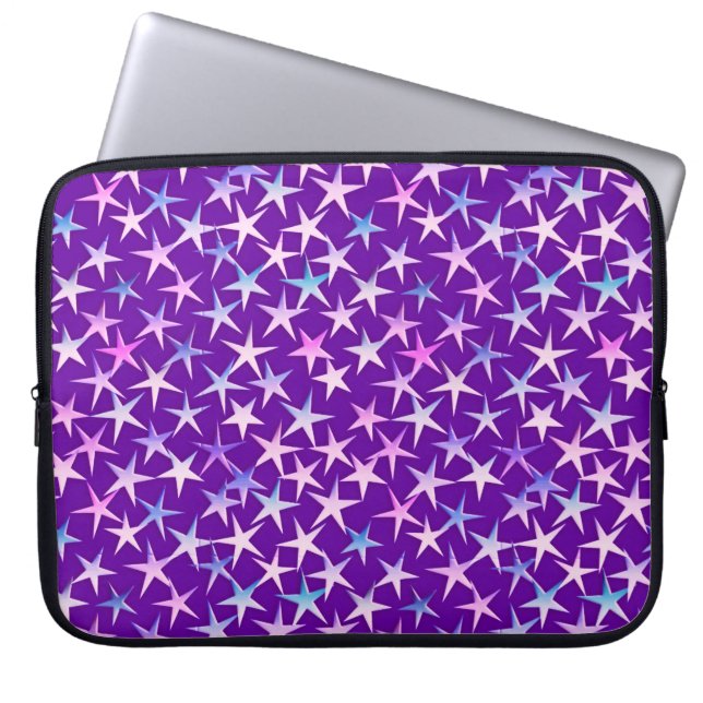 Housse Pour Ordinateur Portable étoiles satinées, lavande sur violet (Devant)