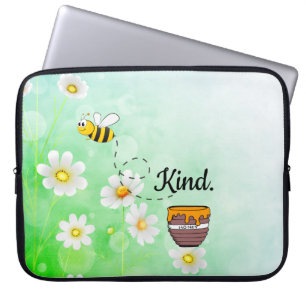 Housse Pour Ordinateur Portable Être gentil Texte Floral Blanc & Vert Beau