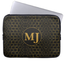 Étui personnalisé avec monogramme noir et or géomé