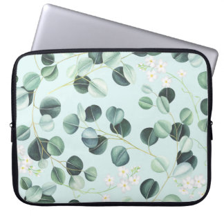 Housse Pour Ordinateur Portable Eucalyptus Bliss : Motif d'aquarelle turquoise.