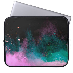 Housse Pour Ordinateur Portable Explosion de poudre colorée isolée sur le dos noir