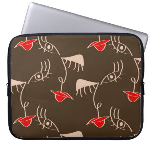 Housse Pour Ordinateur Portable Face de femme à une ligne : motif abstrait.