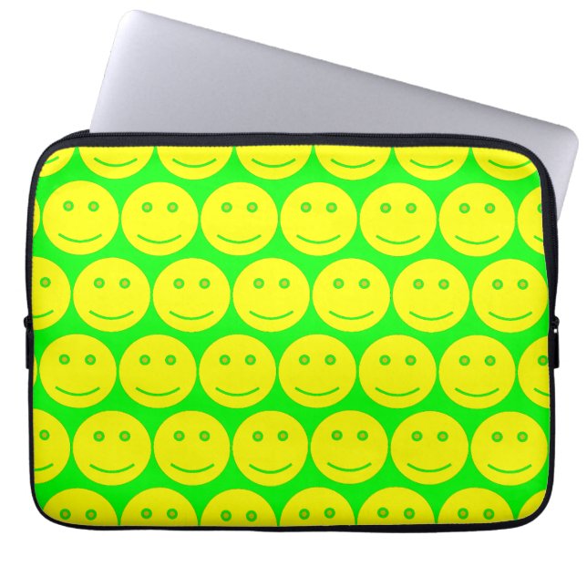 Housse Pour Ordinateur Portable Faces Jaunes Et Vert Néon (Devant)