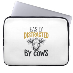 Housse Pour Ordinateur Portable Facilement Distrait Par Les Vaches Drôle De T-Shir