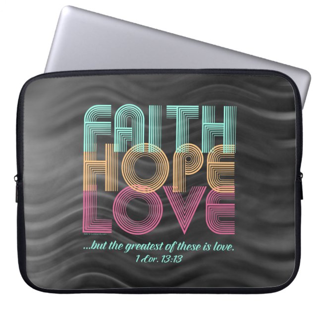 Housse Pour Ordinateur Portable Faith Hope Love Christian Bible Verse Retro (Devant)