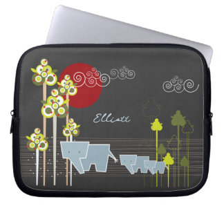 Housse Pour Ordinateur Portable Famille D'Éléphants Whimsical Dans La Forêt Et Le