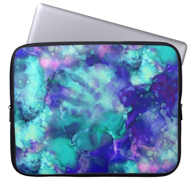 Housse Pour Ordinateur Portable fantaisie aquarelle bleue : (Devant)