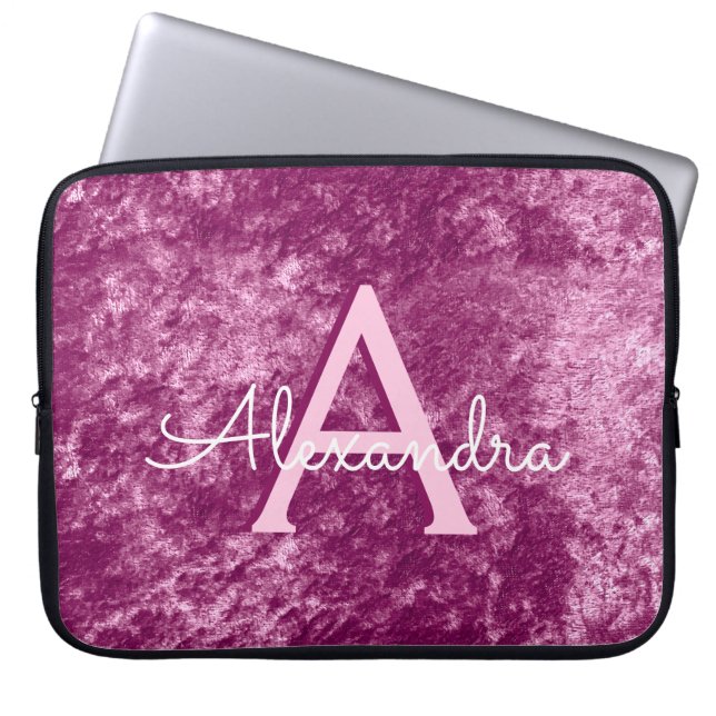 Housse Pour Ordinateur Portable Faux Bourgogne Violet Velvet Motif Monogramme (Devant)