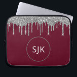Housse Pour Ordinateur Portable Faux Burgundy Parties scintillant à goutte d'argen<br><div class="desc">Parties scintillant à goutte rouge argenté et bourguignonne et Coque d'Élégants Initiales Monographiées. Ce coque peut être customisé pour inclure votre nom initial et prénom.</div>