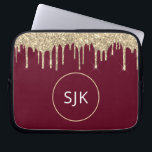 Housse Pour Ordinateur Portable Faux Burgundy Parties scintillant de goutte d'or M<br><div class="desc">Parties scintillant à goutte rouge or et bourgogne et Coque d'initiaux monogrammes Élégants. Ce coque peut être customisé pour inclure votre nom initial et prénom.</div>