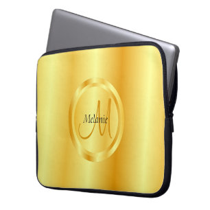 Housse Pour Ordinateur Portable Faux Gold Elegant Moderne Monogram Modèle tendance