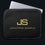 Housse Pour Ordinateur Portable Faux Gold Texte Beau Monogramme Modèle noir<br><div class="desc">Magnifique Monogramme initial Black Faux Gold Texte Modèle moderne 10 pouces Portable.</div>