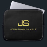 Housse Pour Ordinateur Portable Faux Gold Texte Beau Monogramme Modèle noir<br><div class="desc">Magnifique Monogramme initial Black Faux Gold Texte Modèle moderne 10 pouces Portable.</div>