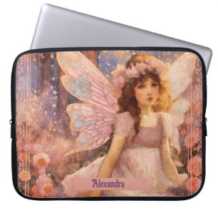 Housse Pour Ordinateur Portable Fée Fantaisiste dans un Jardin Floral Rose de Rêve
