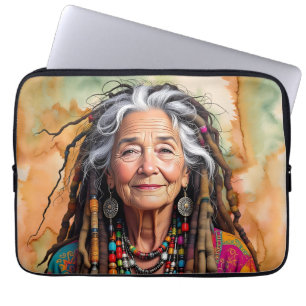 Housse Pour Ordinateur Portable Femme âgée cool en dreadlocks Hippie Blank