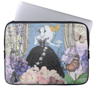 Housse Pour Ordinateur Portable Femme élégante bleue robe florale fantaisie