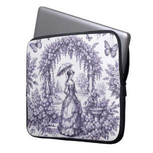 Housse Pour Ordinateur Portable Femme française dans un jardin Toile de Jouy