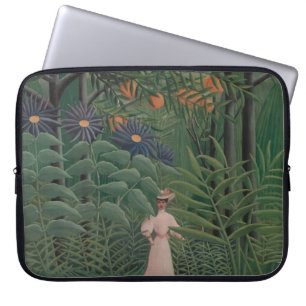 Housse Pour Ordinateur Portable Femme marchant dans une forêt exotique, Henri Rous