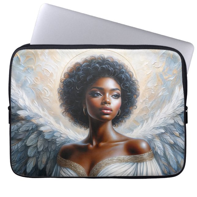 Housse Pour Ordinateur Portable Femme Noire Ange Avec Halo (Devant)