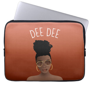 Housse Pour Ordinateur Portable Femme noire, Nuances d'or & High Bun, Cuivre Brown