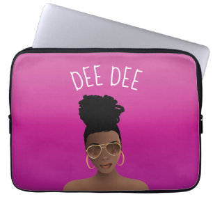 Housse Pour Ordinateur Portable Femme noire, Shades & High Bun, Hot Pink Magenta