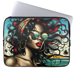 Housse Pour Ordinateur Portable Femme Rétro sur la Plage Style Bande Dessinée Pop 