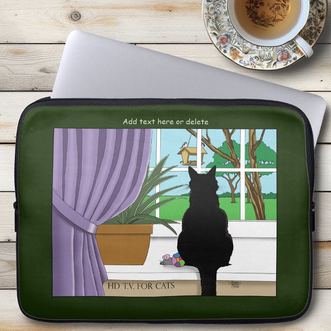 Housse Pour Ordinateur Portable Fenêtre Chat noir regardant dehors (Créateur téléchargé)