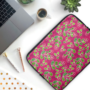 Housse Pour Ordinateur Portable Festif Motif de feuillage de canneberge, Fuchsia