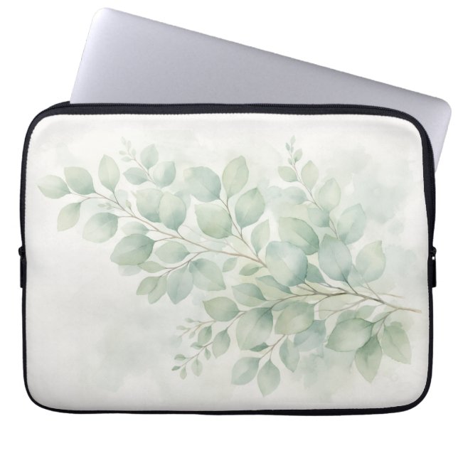 Housse Pour Ordinateur Portable Feuillage botanique Pastel Greenery à l'aquarelle (Devant)