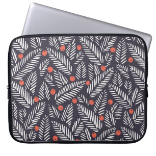 Housse Pour Ordinateur Portable Feuillage de Noël abstrait dessiné à la main, roug