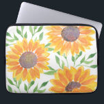 Housse Pour Ordinateur Portable Feuillage de tournesol jaune<br><div class="desc">Cette pochette d'ordinateur portable unique présente un tournesol aquarelle et un motif de feuillage dans les tons jaune et vert. Parce que nous créons notre oeuvre,  vous ne trouverez pas cette image exacte d'autres designers. Aquarelle originale © Michele Davies.</div>