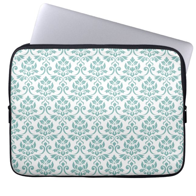Housse Pour Ordinateur Portable Feuille Damask Motif Turquoise (Devant)