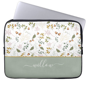 Housse Pour Ordinateur Portable Feuilles Automne Monogramme Nom Moderne