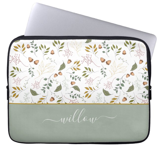 Housse Pour Ordinateur Portable Feuilles Automne Monogramme Nom Moderne (Devant)