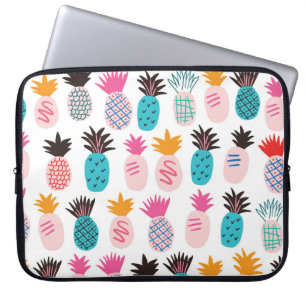 Housse Pour Ordinateur Portable Feuilles colorés d'ananas, doodle tropical.