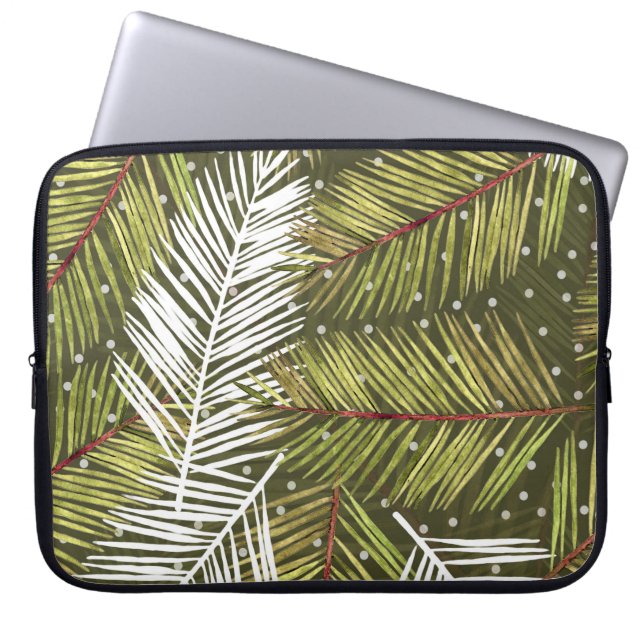 Housse Pour Ordinateur Portable Feuilles d'aquarelle verte : Illustration transpar (Devant)