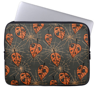 Housse Pour Ordinateur Portable Feuilles d'automne d'Halloween et toiles d'araigné