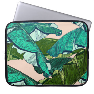 Housse Pour Ordinateur Portable Feuilles de bananes : Motif Tropical sans joint.