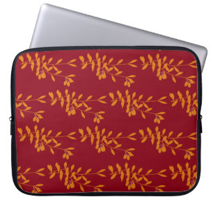 Housse Pour Ordinateur Portable Feuilles de branches de silhouette orange sur roug
