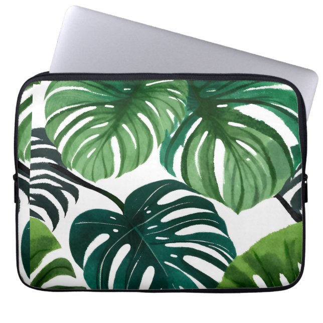 Housse Pour Ordinateur Portable Feuilles de Monstera | Vert Moderne Botanique (Devant)
