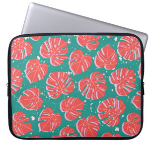 Housse Pour Ordinateur Portable Feuilles de monstère rouge sur motif vert transpar