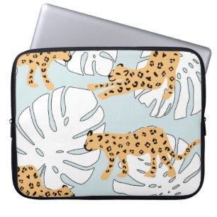 Housse Pour Ordinateur Portable Feuilles de palmiers léopards tropicaux, e