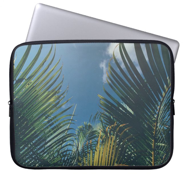 HOUSSE POUR ORDINATEUR PORTABLE FEUILLES DE PALMIERS TROPICAUX (Devant)