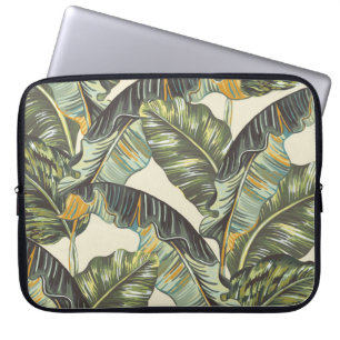 Housse Pour Ordinateur Portable Feuilles de palmiers tropicaux, vintag sans soudur