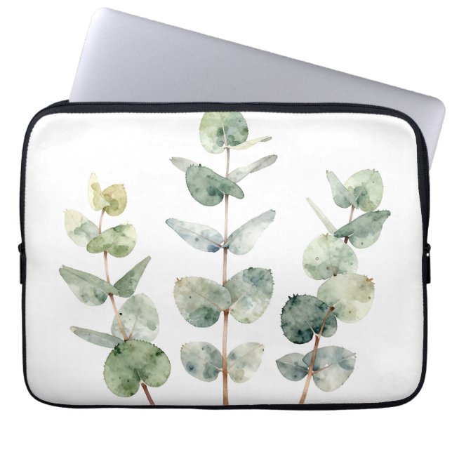 Housse Pour Ordinateur Portable Feuilles d'eucalyptus botanique à l'aquarelle (Devant)