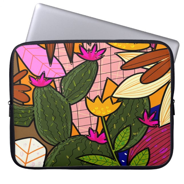 Housse Pour Ordinateur Portable Feuilles et fleurs tropicales abstraites  (Devant)