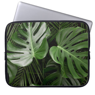 Housse Pour Ordinateur Portable Feuilles Monstera, aménagement tropical de luxe.